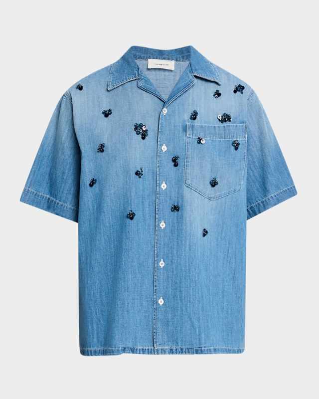 Sequin-Embellished Chambray Shirt